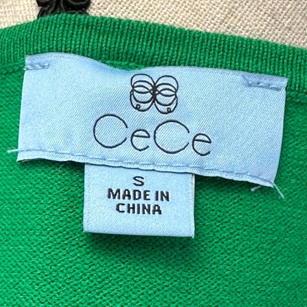 CeCe Long Sheer Sleeve Tie Cuff Crew Neck Top - Green - size Small - Picture 5 of 7